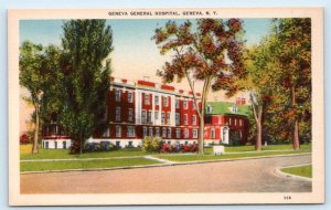 GENEVA, NY New York~ Geneva GENERAL HOSPITAL c1940s Seneca County Linen Postcard