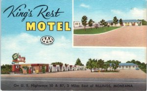 BILLINGS, MT Montana    KING'S  REST  MOTEL  c1940s  Linen Roadside   Postcard