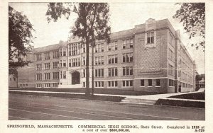 Vintage Postcard Commercial High School State Street Springfield Massachusetts