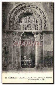 Old Postcard Vezelay Basilica Madeleine Narthex Portal Door Left