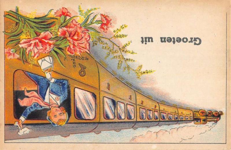 Group Of 3 French Women Locomotive Train Souvenir Antique Postcards K72049