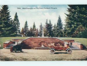Unused Divided-Back OLD CARS & ENTANCE TO PARK Portland Oregon OR r7874