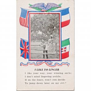 Original 1919 WWI Era Antique Patriotic Postcard - American Flag - Ally Flags