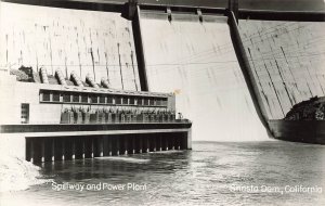 Vintage Real Photo Postcard Shasta Dam Spillway & Power Plant California CA