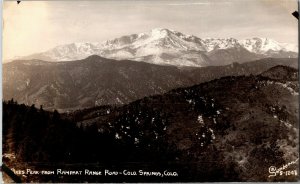 RPPC Pikes Peak from Rampart Range Road Colorado Springs Vtg Postcard K33