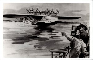 RPPC Dornier Do X Flying Boat 1929 on water Men Onlookers Real Photo Postcard 