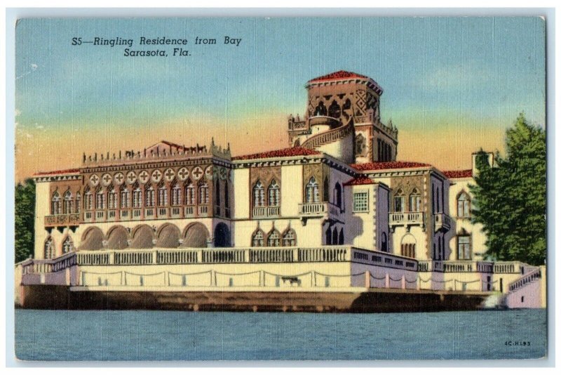 c1930's View Of Ringling Residence From Bay Sarasota Florida FL Vintage Postcard