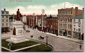 Vtg Portland Maine ME Soldiers Monument Street View 1910s View Old Postcard