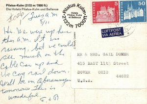 VINTAGE POSTCARD HOTEL ATOP MOUNT PILATUS AND BELLEVUE MAILED 1978