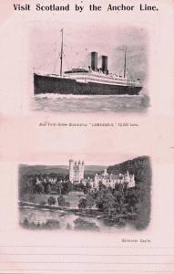 VISIT SCOTLAND BY ANCHOR LINE-STEAMSHIP CAMERONIA + BALMORAL CASTLE POSTCARD