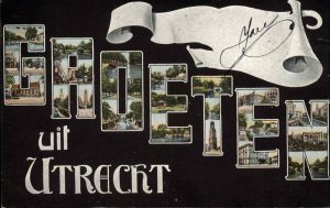 Groeten uit Utrecht Netherlands Large Letter c1910 Vintage Postcard