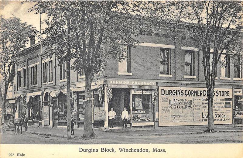 Winchendon MA Durgans Block Pharmacy Cigar Ad Poster Postcard