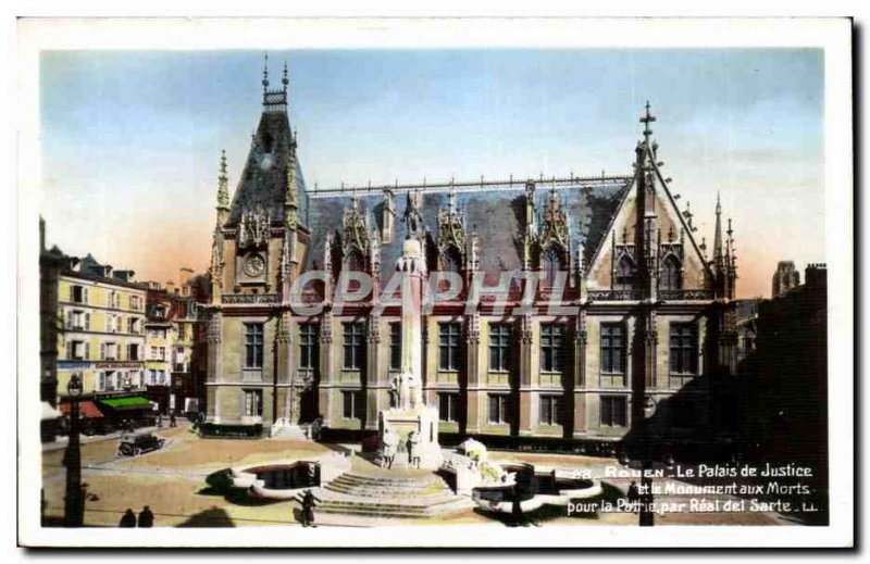 Rouen Old Postcard Courthouse and the memorial for the motherland by Real Sarte