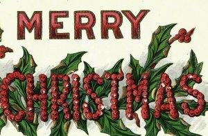 1907-15 Ullman Holly Christmas Berries Postcard Merry Embossed Co Letters 