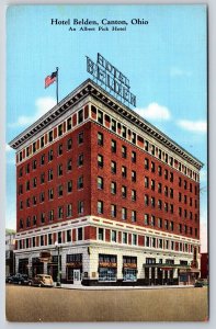 Canton Ohio~Albert Pick Hotel Belden On Main Business Street~Vtg Linen Postcard