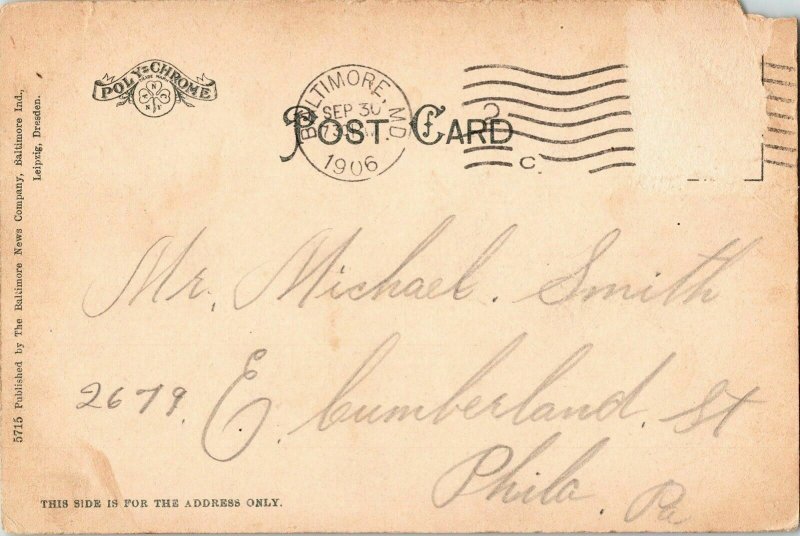 Broadway John Hopkins Hospital Cancel Baltimore Maryland MD c1906 Vtg Cancel PM 