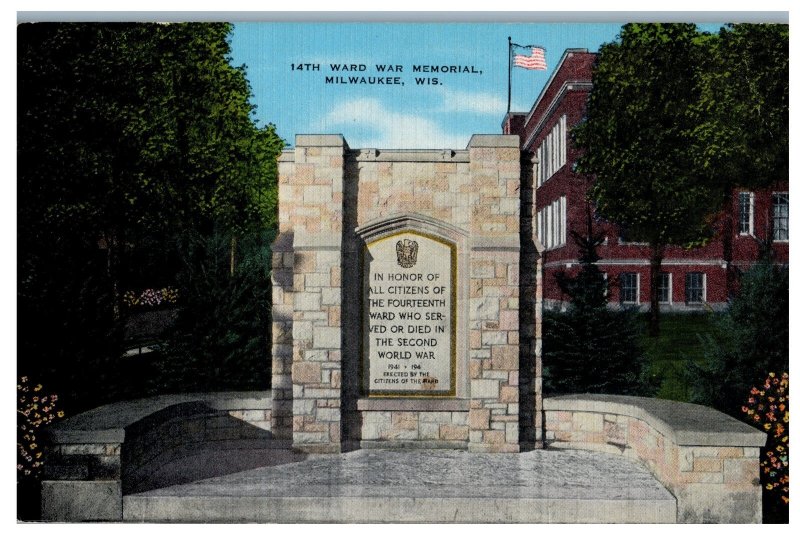 14th Ward War Memorial Milwaukee WI Vintage Postcard WW2 Dedication