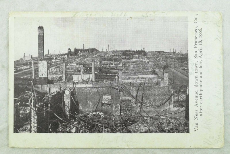 C.1906 San Francisco Earthquake Van Ness Ave. Vintage Postcard P97