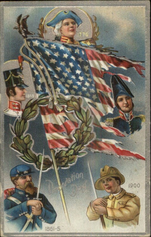 US Military Uniforms 1776-1900 & American Flag c1910 Postcard | Topics ...