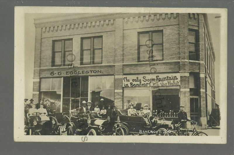 Bancroft SOUTH DAKOTA RPPC 1909 AUTO RALLY Cars MOTORCYCLE nr De Smet GHOST TOWN