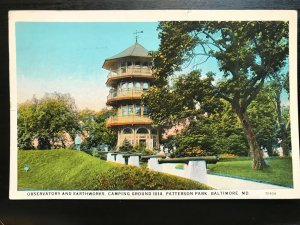 Vintage Postcard 1928 Observatory Earthworks Patterson Park Baltimore Maryland