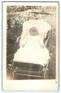 c1910's Cute Baby Girl Dress White Stroller Minneapolis MN RPPC Photo Postcard