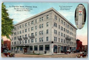 1918 Clinton Iowa Vintage Postcard Lafayette Hotel Lincoln Highway Horton Warden