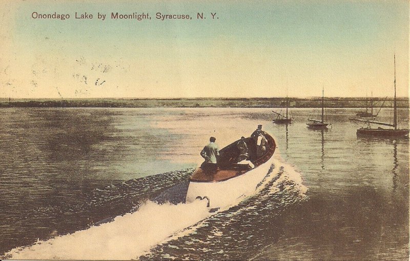 Syracuse NY, Lake Onondago, Boating, 1911, Speed Boat, Sailboats, Hand Tinted