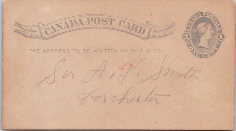 1882 Canada Post Card to Dorchester NB New Brunswick Postcard H54