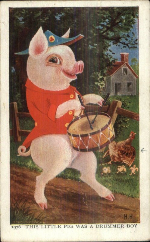 Nursery Rhyme Fantasy This Little Pig Playing Drum Drummer Boy Postcard