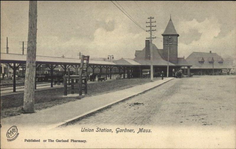 Gardner MA Union RR Train Station Depot c1905 Postcard EXC COND