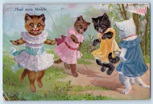 Anthropomorphic Cat Dressed Playing Jumping Rope Posted Antique Postcard