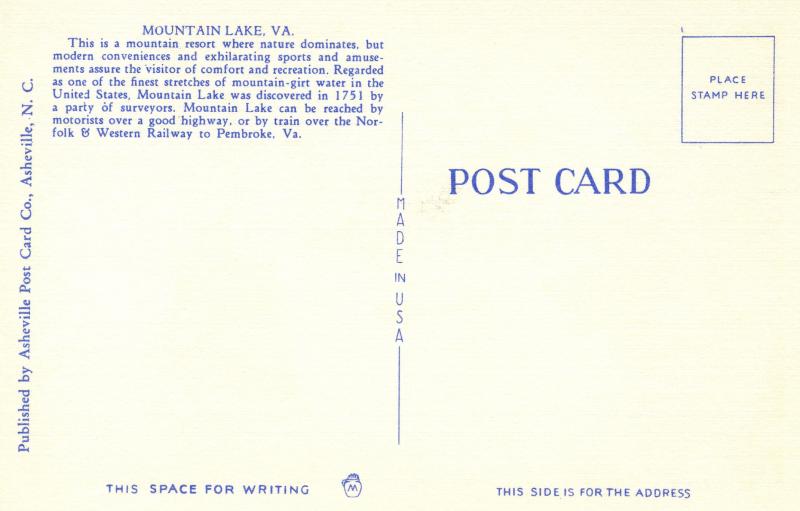 US    PC796  MOUNTAIN LAKE, ALLEGHANY MOUNTAINS OF VA