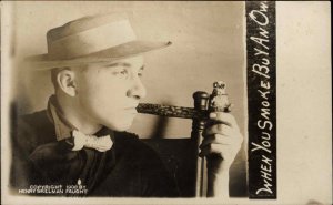 Owl Tobacco Smoking Pipe Henry Skillman Faught Closeup RPPC Postcard c1910