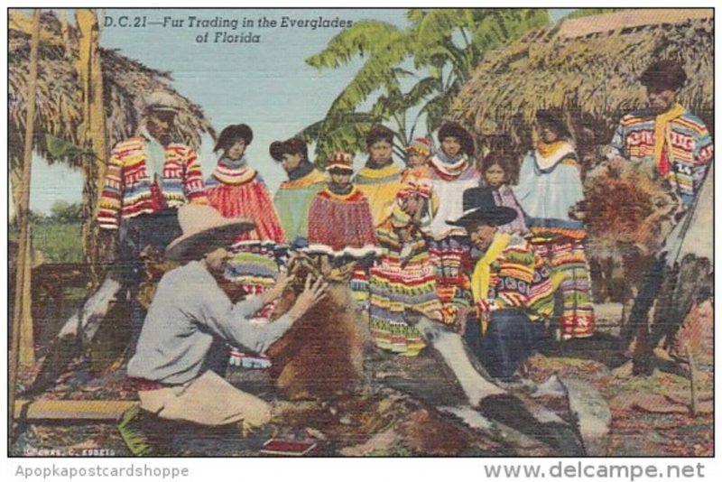 Seminole Indians Fur Trading In The Everglades Of Florida Curteich