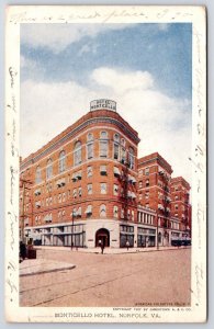 1907 Montecillo Hotel Norfolk Virginia Main Street & Building Posted Postcard