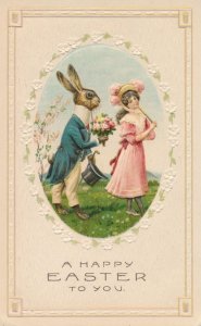 Easter Greetings - Gentleman Dressed Rabbit proposing to Pretty Lady - DB