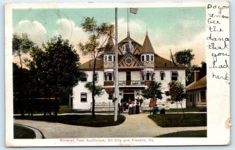 OIL CITY, PA Pennsylvania~ Venango County ~MONARCH PARK AUDITORIUM 1907 Postcard