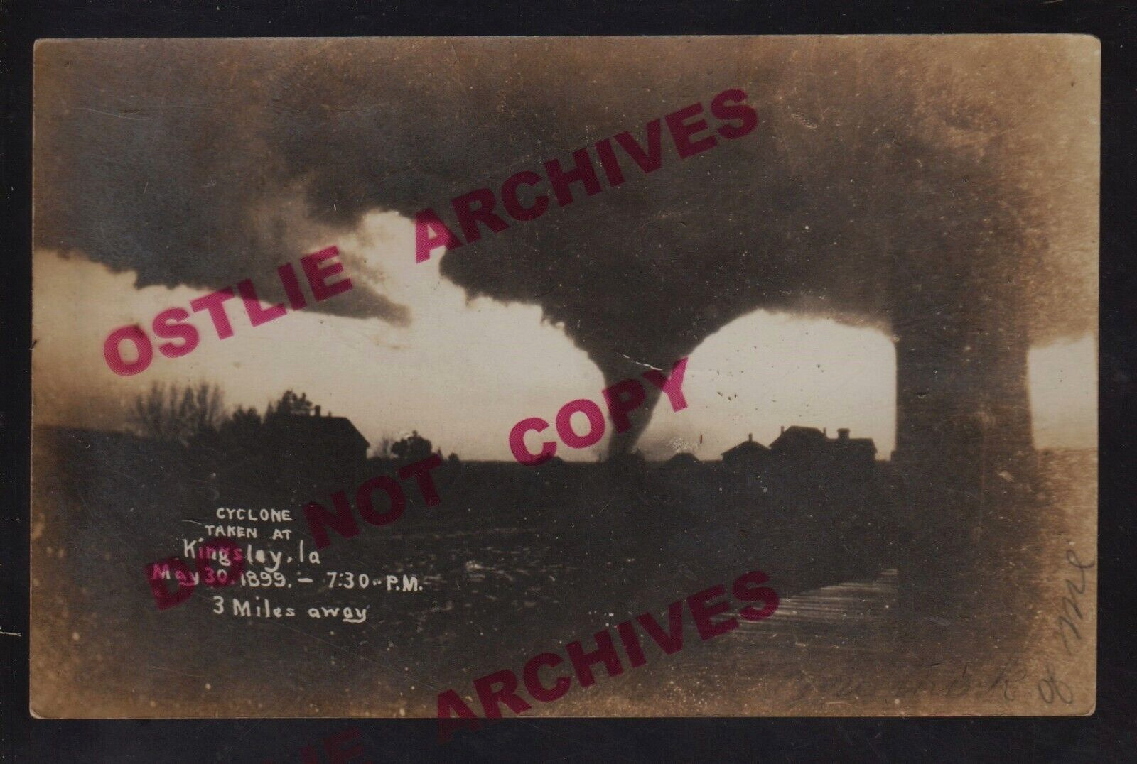 Kingsley IOWA RPPC 1899 1907 TORNADO TOUCHING DOWN Cyclone Twister
