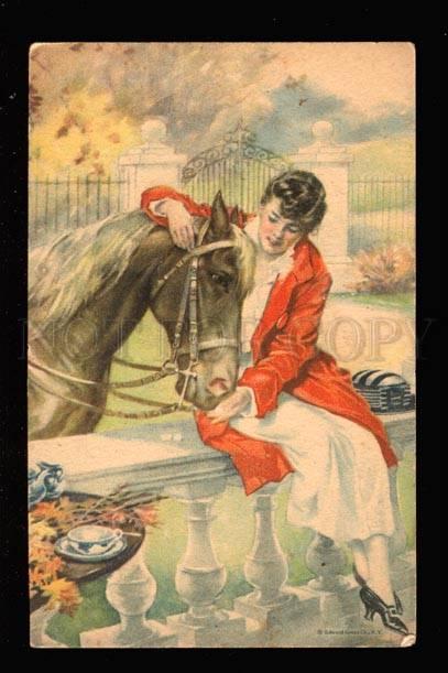 032076 Lovely HORSE & Lady Rider By RELYEA vintage #11 PC