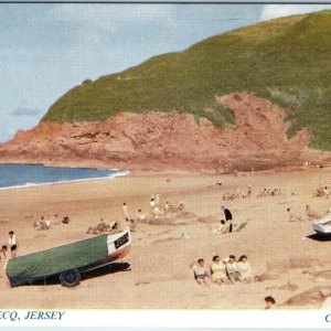 c1950s Greve-de-Lecq Jersey Channel Islands Postcard Fishing Boat J101 Beach