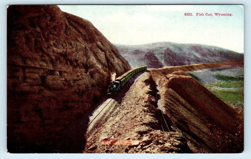 SWEETWATER COUNTY, Wyoming WY ~ RAILROAD TRAIN at FISH CUT c1910s  Postcard