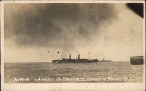 WWI US Ships America & Harrisburg c1918 Real Photo Postcard