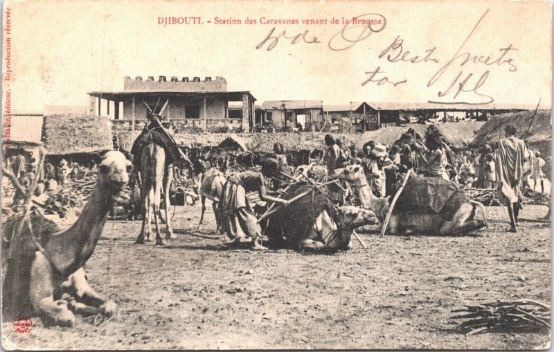 Djibouti Station des Caravanes Venant de la Brousse Vintage Postcard 02.76 