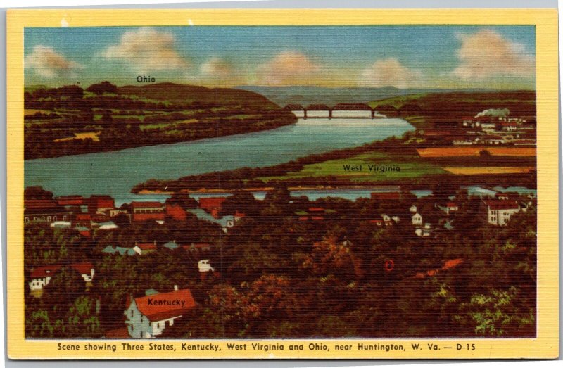 Postcard WV Huntington Scene showing three staes KY WV OH