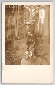 Older Man Ed With Little Virginia With Dog Gypsie RPPC Postcard L25