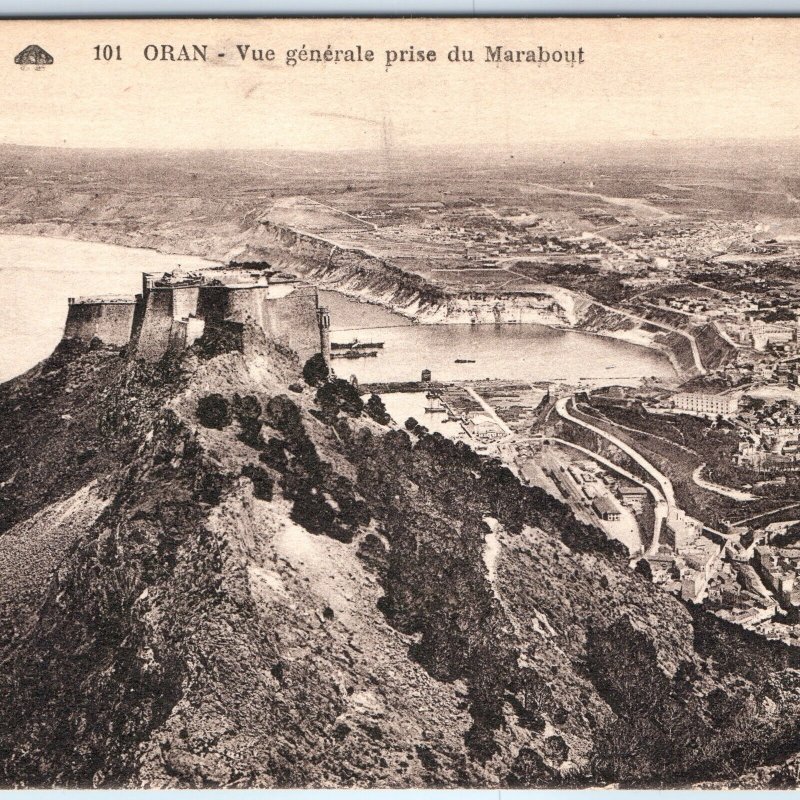 c1920s Oran, Algeria General View from Marabout Fort Harbor City Coastline A359