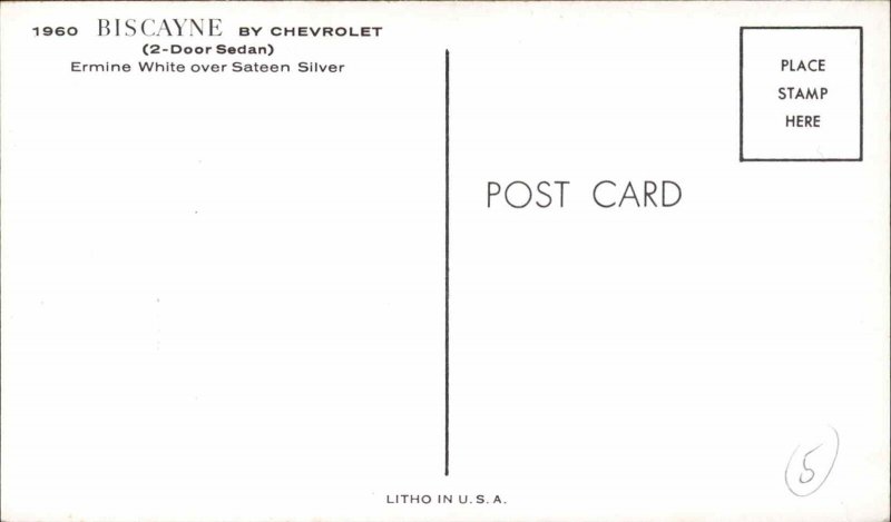 1960 Chevrolet Biscayne CHEVY 2-DOOR SEDAN CLASSIC CAR Old Postcard