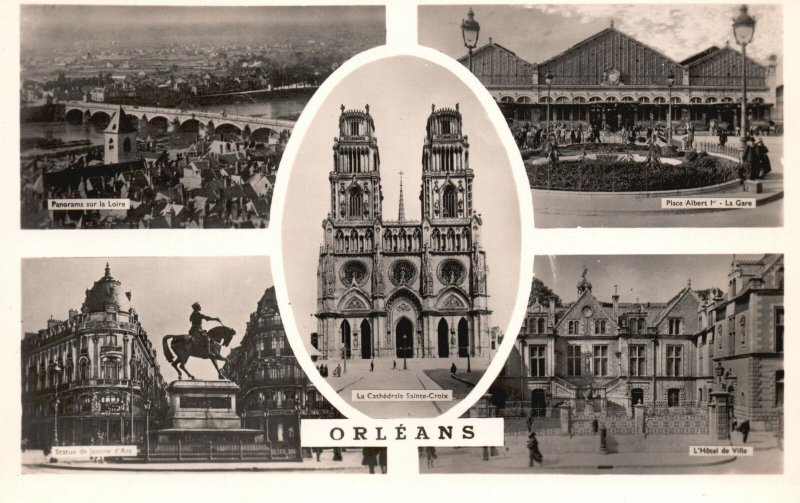 Vintage Postcard 1920's Five Famous Landmark Places in Orleans France