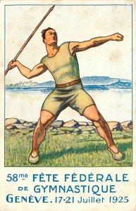 1925 Geneva Switzerland Gymnastic Festival Sports Poster Style Postcard 26-37